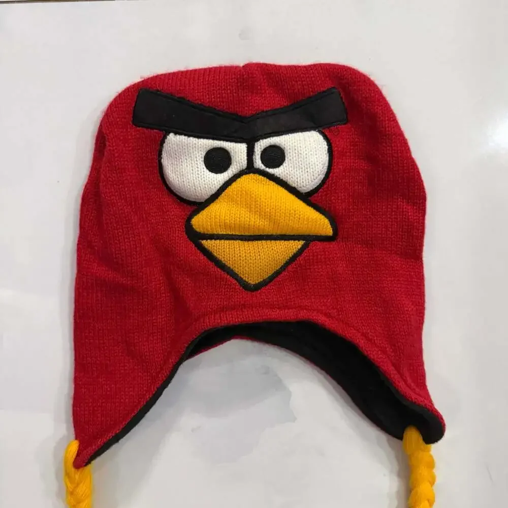 Angry Birds Red Trapper Hat with Yellow Braids and Tassels